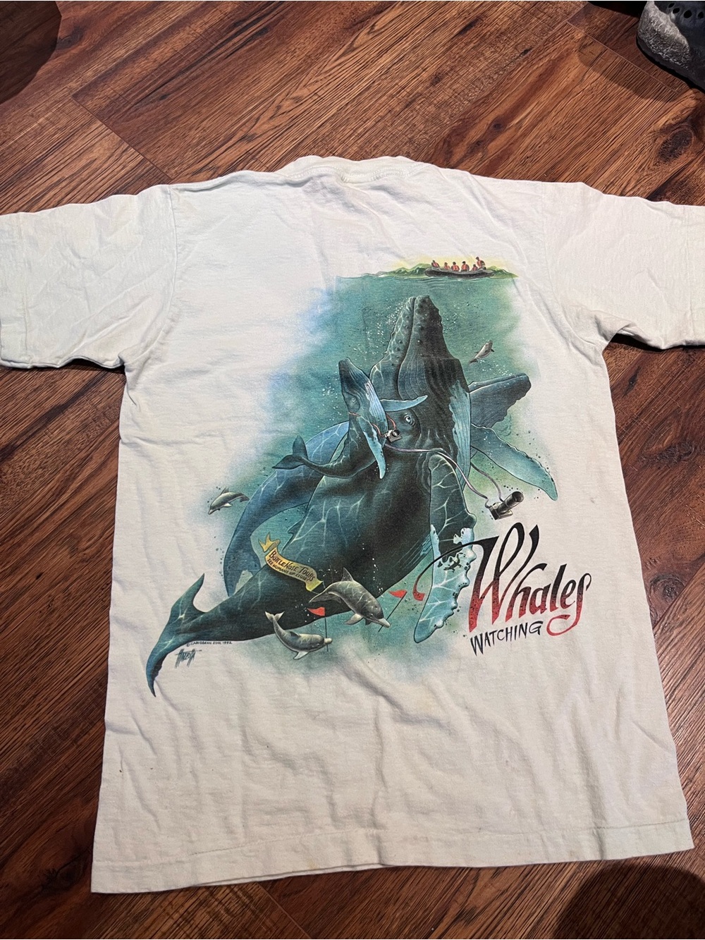 Vintage Caribbean Soul Whales Watching 1992 Graphics Double Sided Tee Medium
